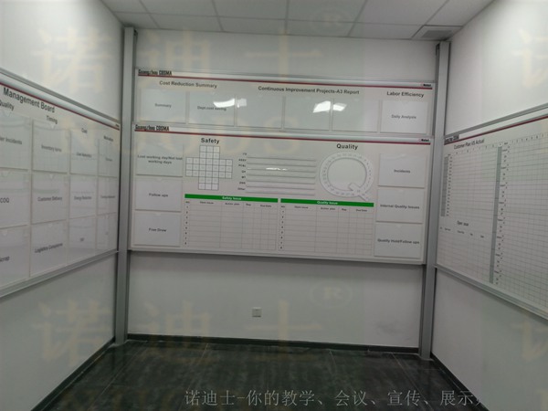 诺迪士定做路轨上下升降UV工艺磁性白板柱立式丝印白板推拉表格白板